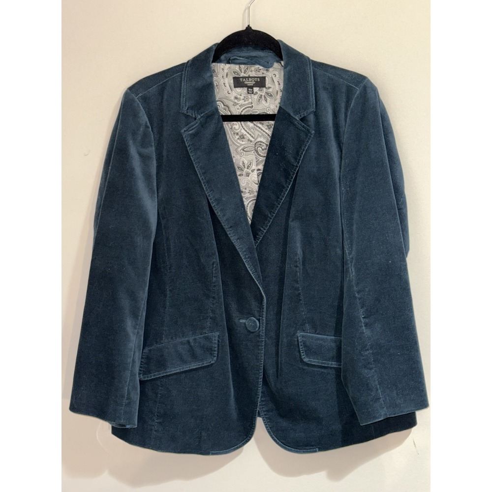 Talbots Blazer Women's Size 18W Velvet Teal Button Up Jacket Career